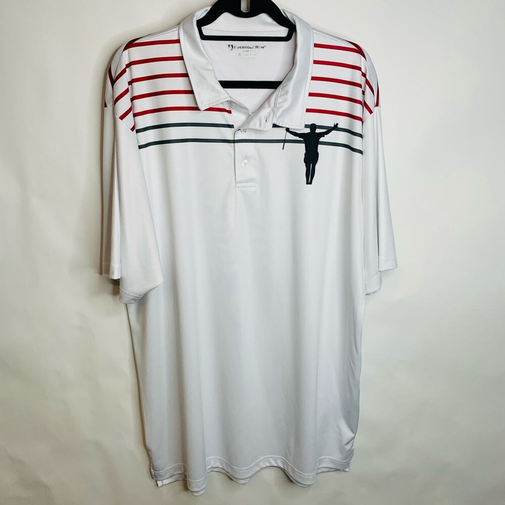 White Red Black Stripe Polo Golf Shirt Wicking Fabric Sz XL